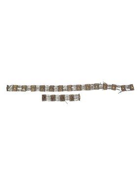 Vintage Mexican Alpaca Temple Linked Necklace Bracelet Hallmarked Needs Repair